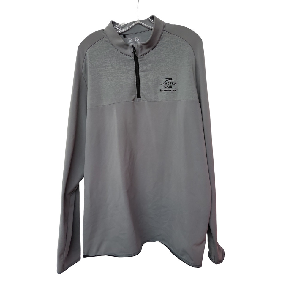 Adidas Mens 1/4 Zip Symetra Tour LPGA Pullover Shirt Sleeve Designs Size XL Gray